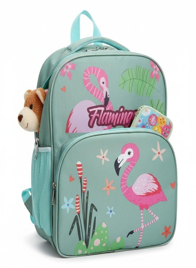 Stylbase Cartoon Printed School Bag for Boys and Girls | Waterproof Backpack Bag for Travelling Sports | Kids Bag Ideal for 1st to 3rd Class | School Bags for 5 7 Years (Flamingo) - Image 1